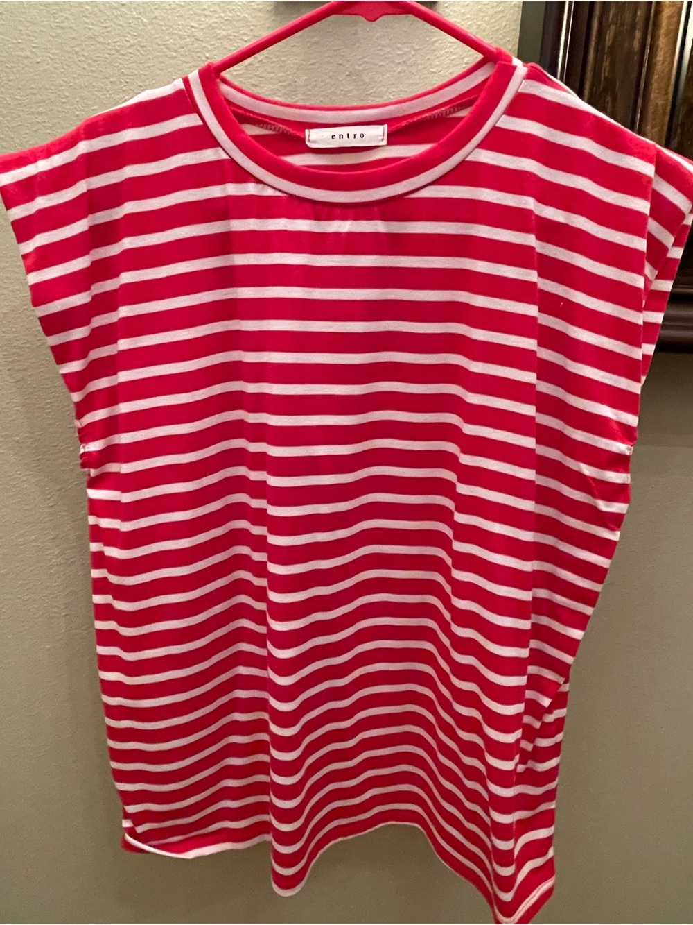 Entro Red & White Striped Tee, Small